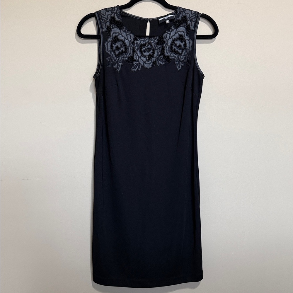 Karl Lagerfeld Black Midi Dress with Floral Detail